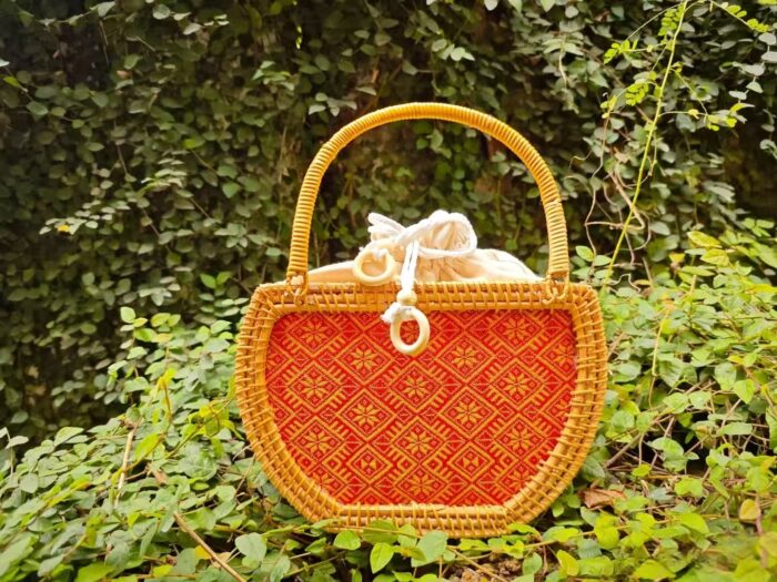 Zhuangbrocade Rattan Woven Basket Bag