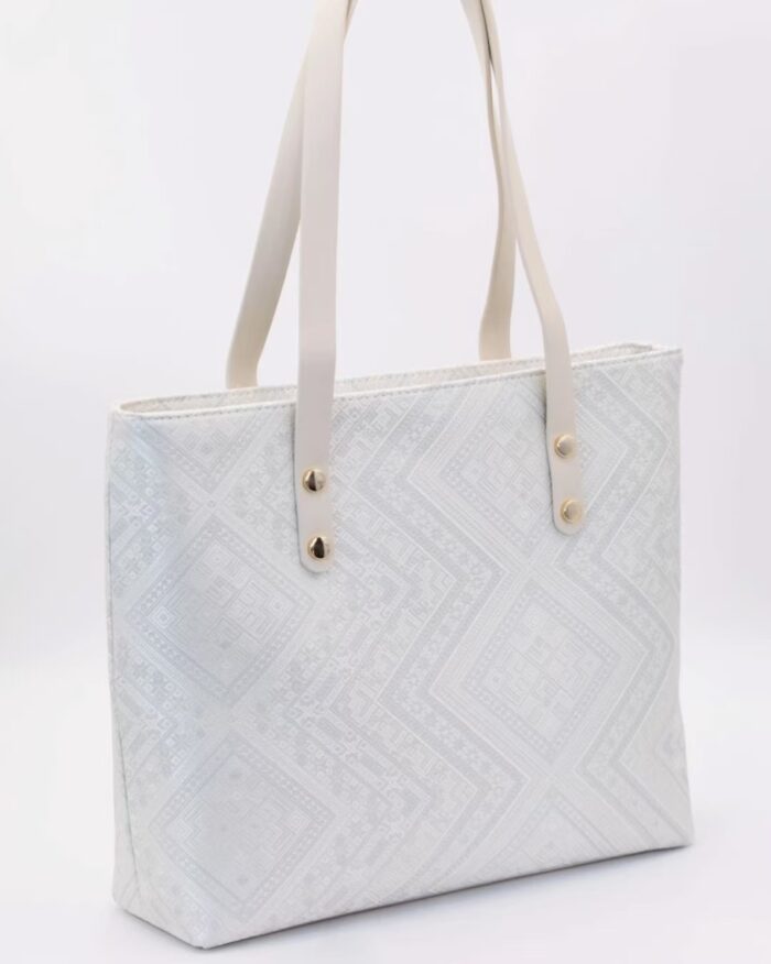 Zhuangbrocade Plain White Geometric Pattern Bag - 图片 2