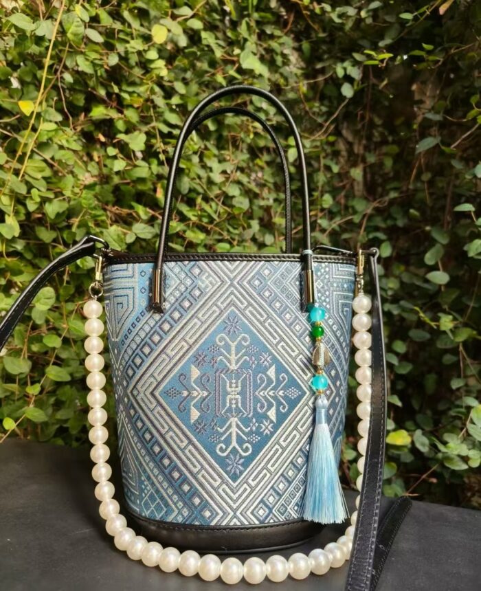 Zhuangbrocade Blue Bucket Bag