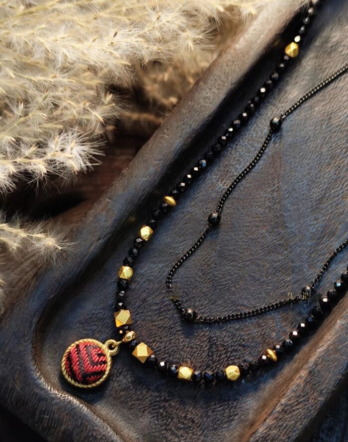 Zhuangbrocade Black Gold Natural Stone Double Sided Chain - 图片 4