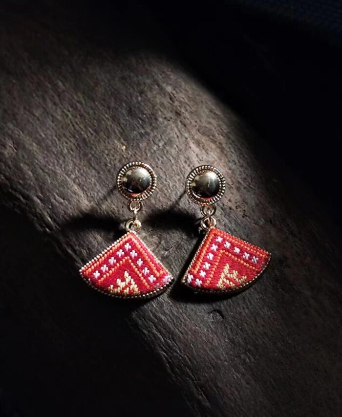 Zhuangbrocade Fan Shaped Earrings