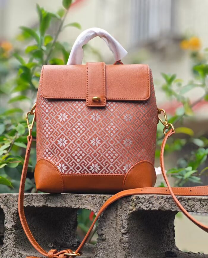 Zhuang Brocade Leather Bag Backpack