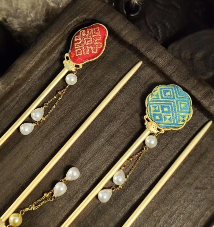 Zhuang Brocade Pearl Hairpin - 图片 3