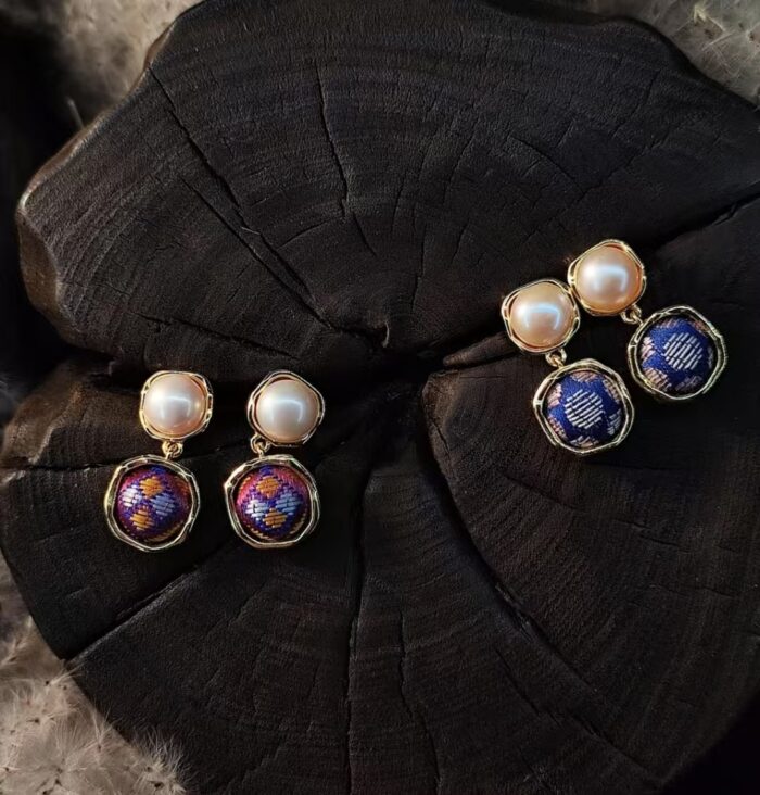 Zhuang Brocade Pearl Earrings - 图片 2