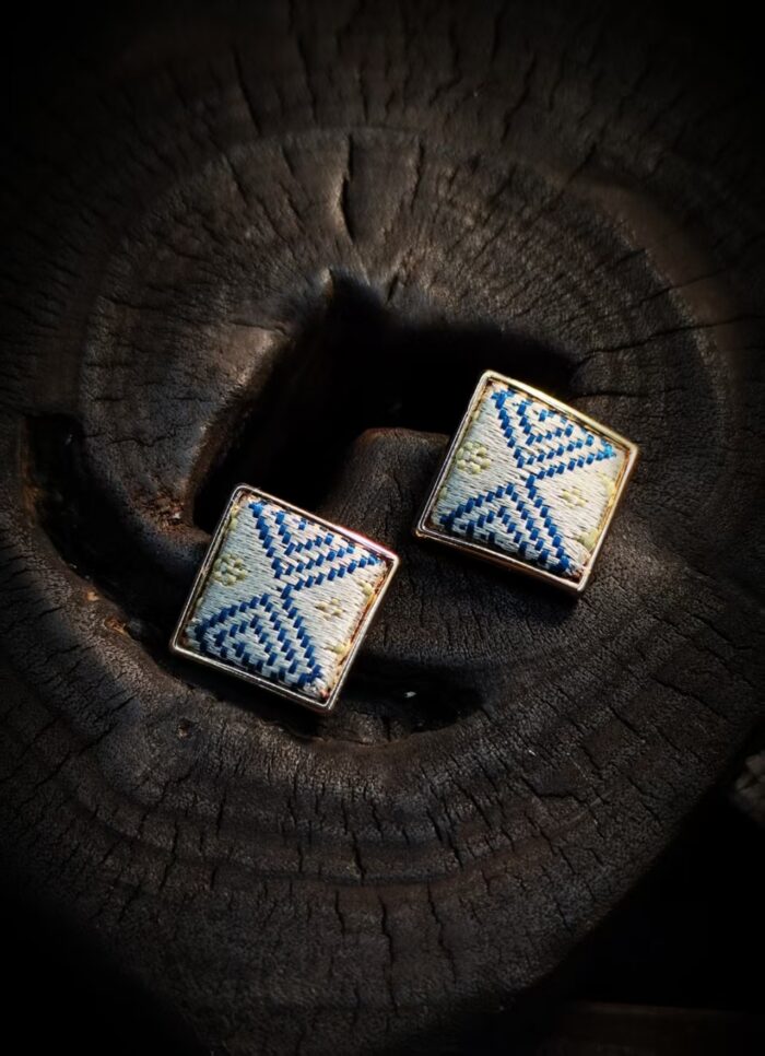 Handmade Brocade Diamond Shaped Earrings