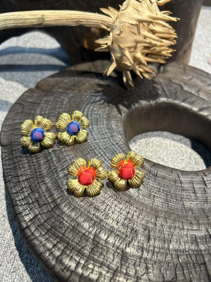 Zhuang Brocade Unique Handmade Flower Earrings