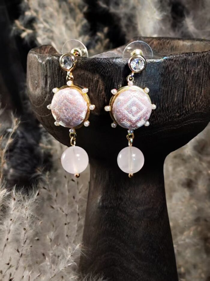 Zhuang Brocade Crystal Pendant Earrings
