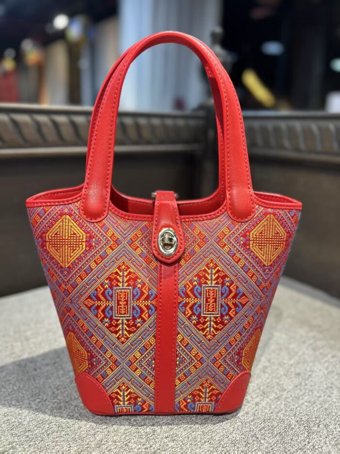 Zhuang Brocade Longevity Flower Bag
